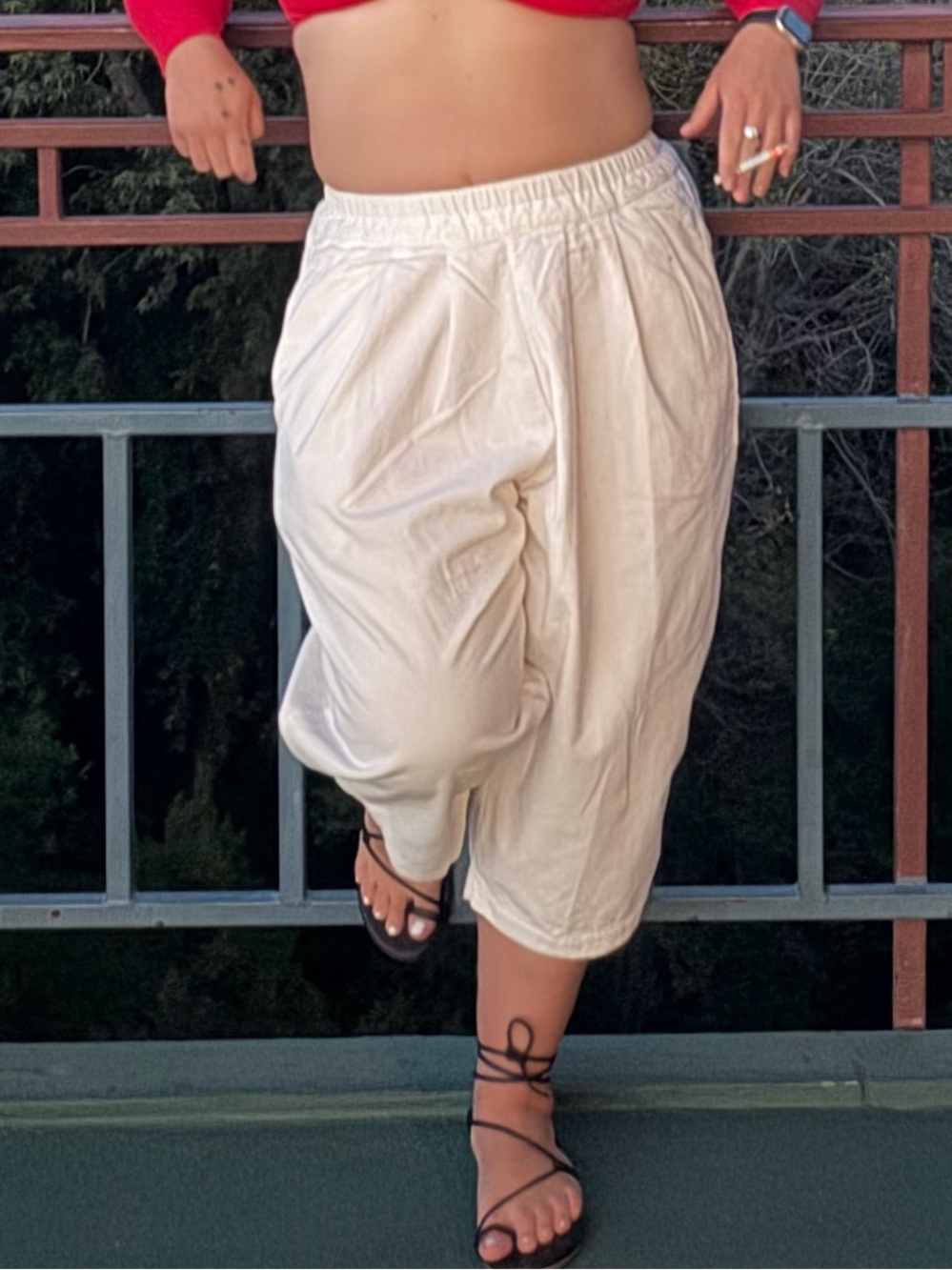 Egg Trading London ecru white corduroy baggy barrel short pants sz S